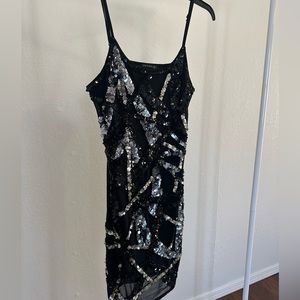 Black Sequined Strapless Short Dress - with silver sequins